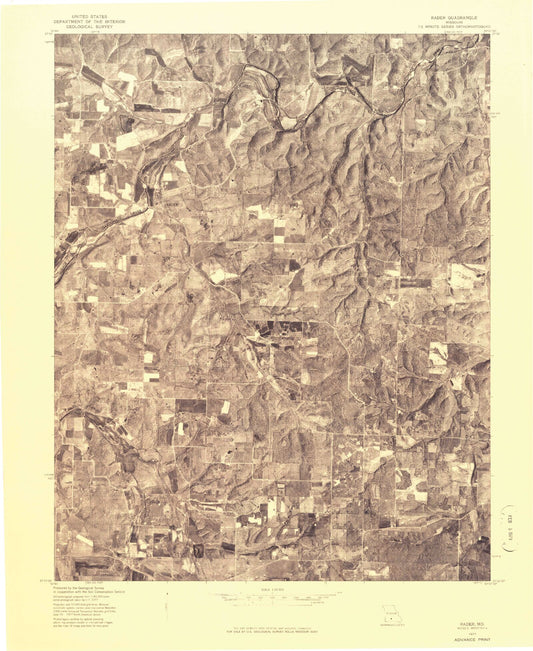 Classic USGS Rader Missouri 7.5'x7.5' Topo Map Image