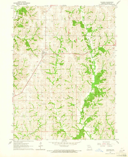 Classic USGS Ravanna Missouri 7.5'x7.5' Topo Map Image
