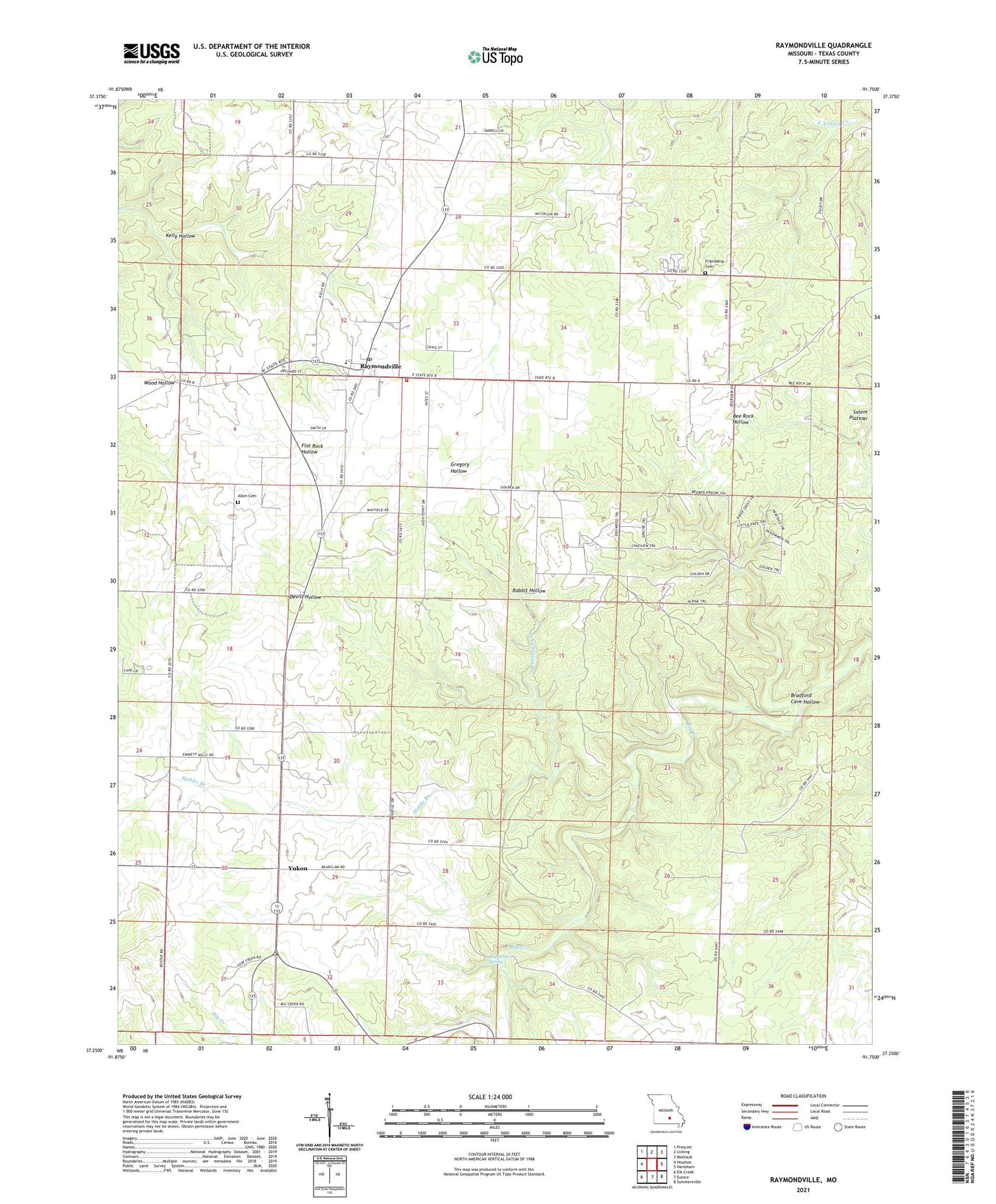 Raymondville Missouri US Topo Map Image