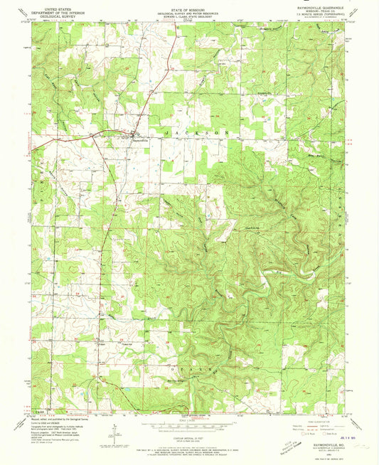 Classic USGS Raymondville Missouri 7.5'x7.5' Topo Map Image