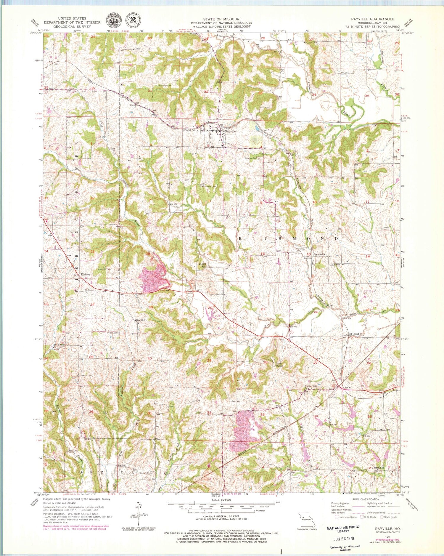 Classic USGS Rayville Missouri 7.5'x7.5' Topo Map Image