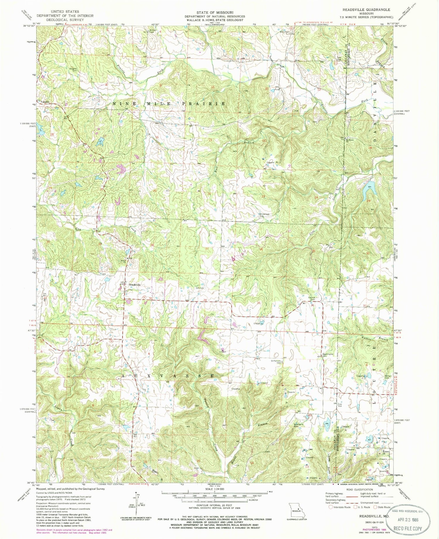 Classic USGS Readsville Missouri 7.5'x7.5' Topo Map Image