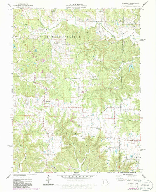 Classic USGS Readsville Missouri 7.5'x7.5' Topo Map Image