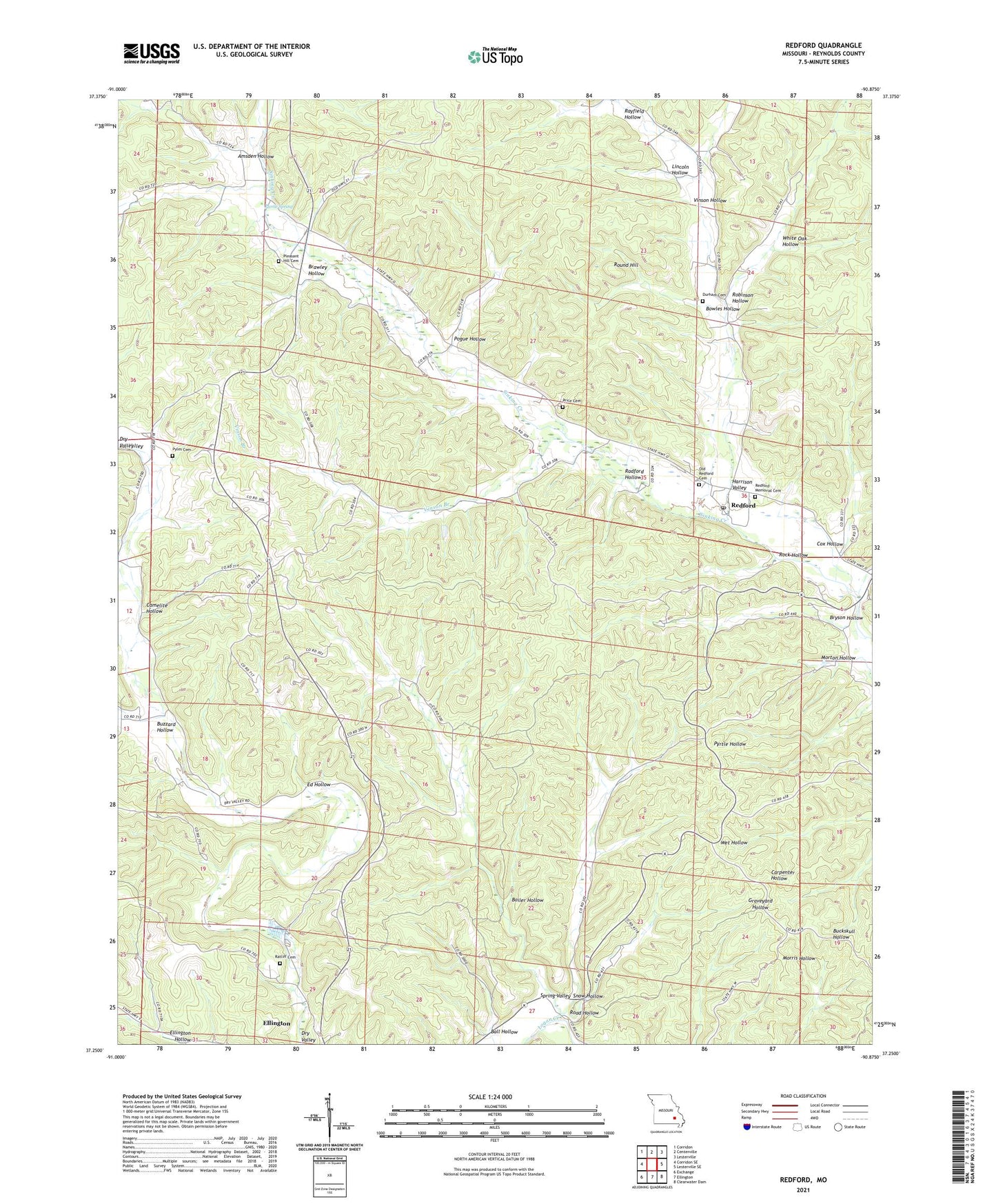Redford Missouri US Topo Map Image