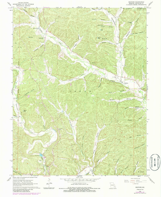 Classic USGS Redford Missouri 7.5'x7.5' Topo Map Image