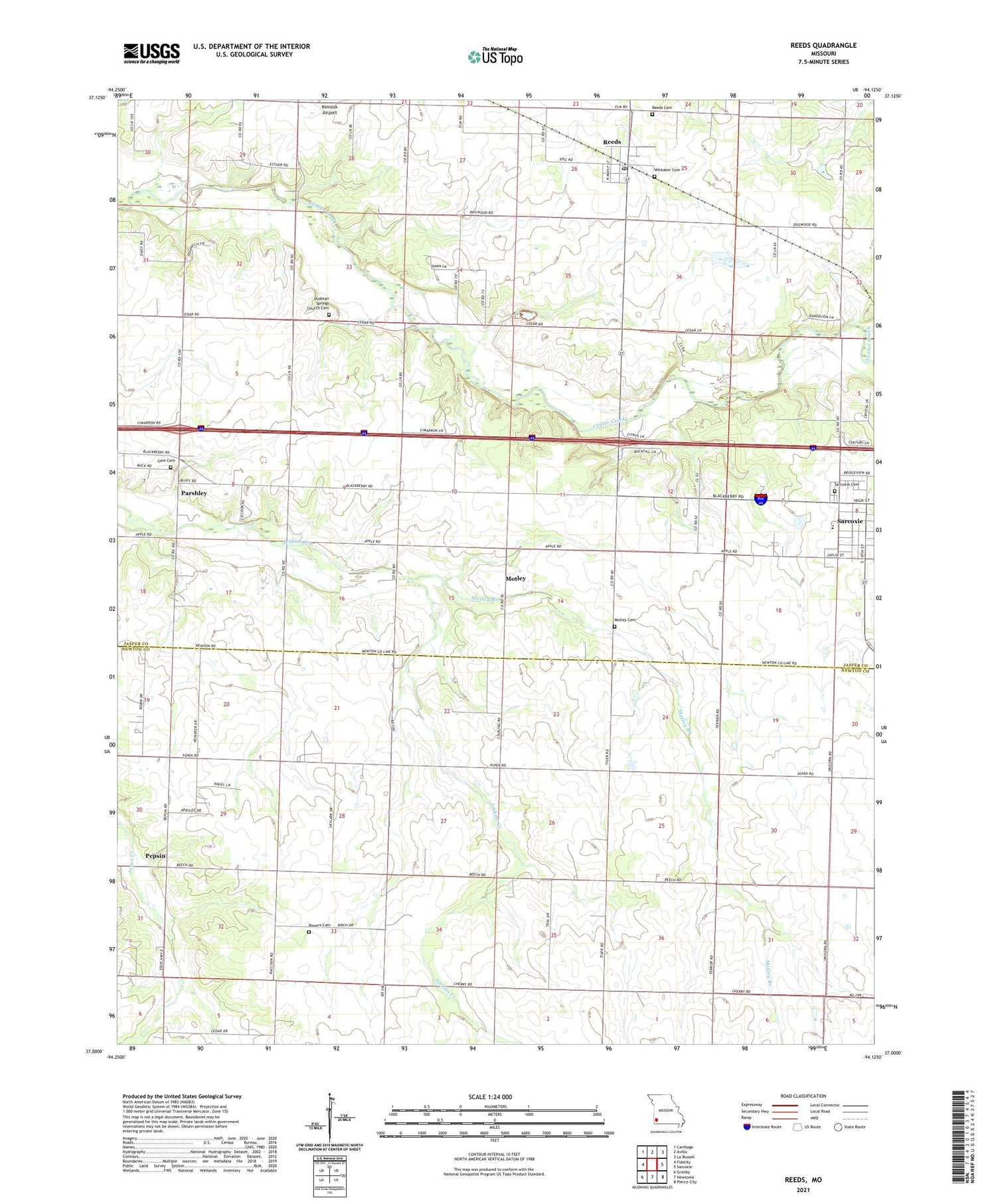 Reeds Missouri US Topo Map Image