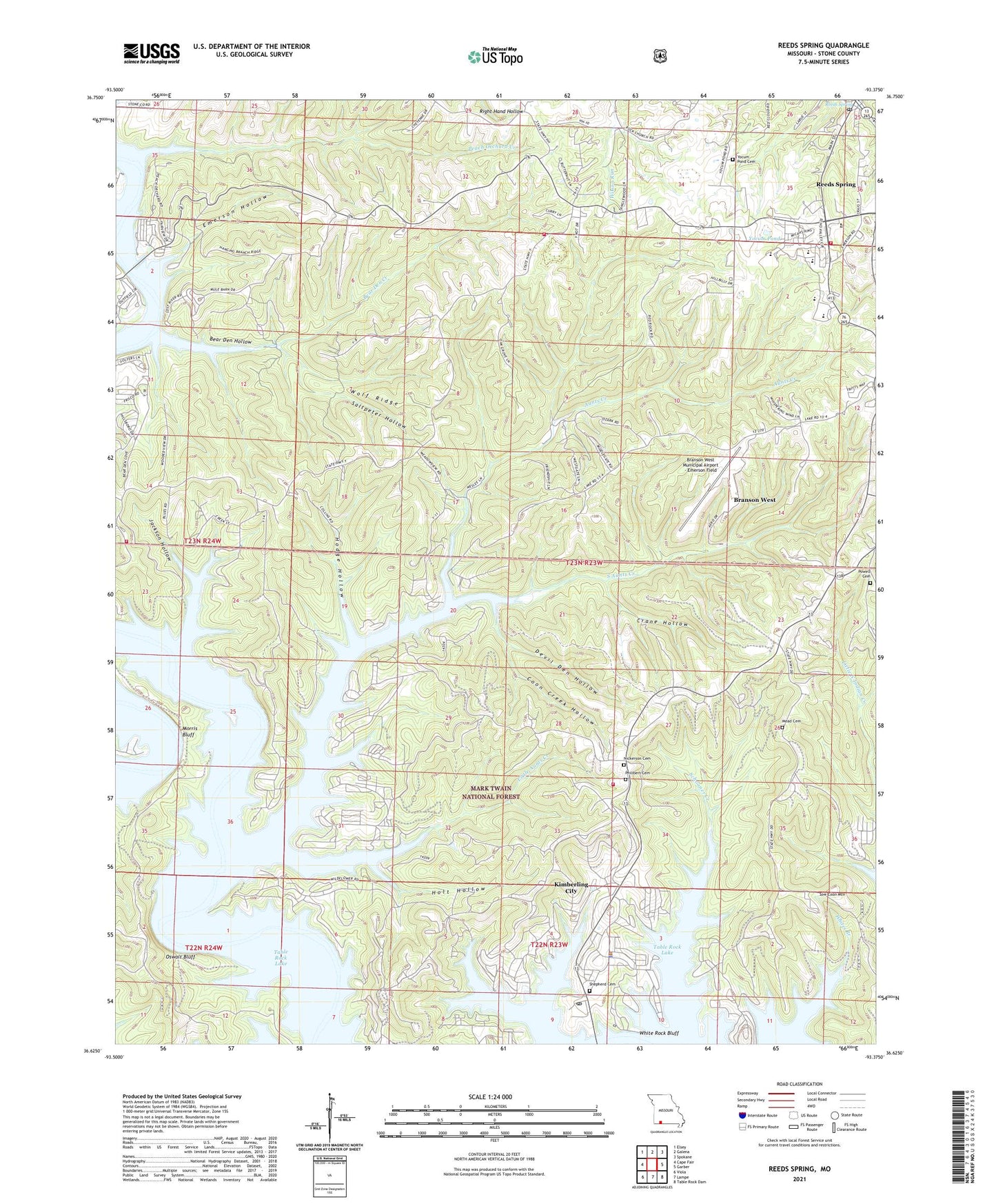 Reeds Spring Missouri US Topo Map Image