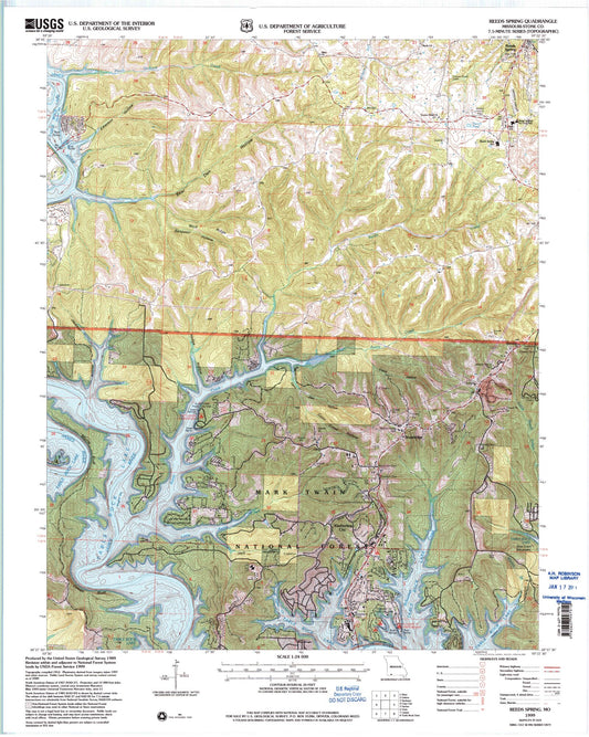 Classic USGS Reeds Spring Missouri 7.5'x7.5' Topo Map Image