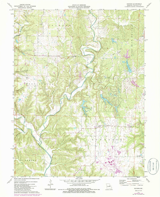 Classic USGS Reform Missouri 7.5'x7.5' Topo Map Image