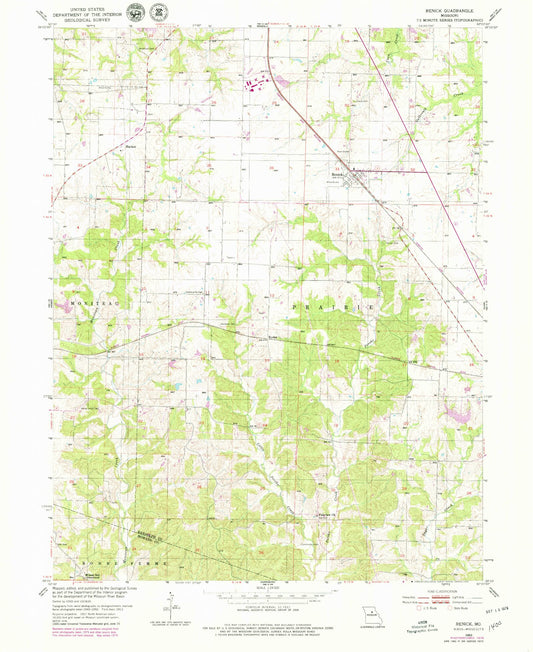 Classic USGS Renick Missouri 7.5'x7.5' Topo Map Image