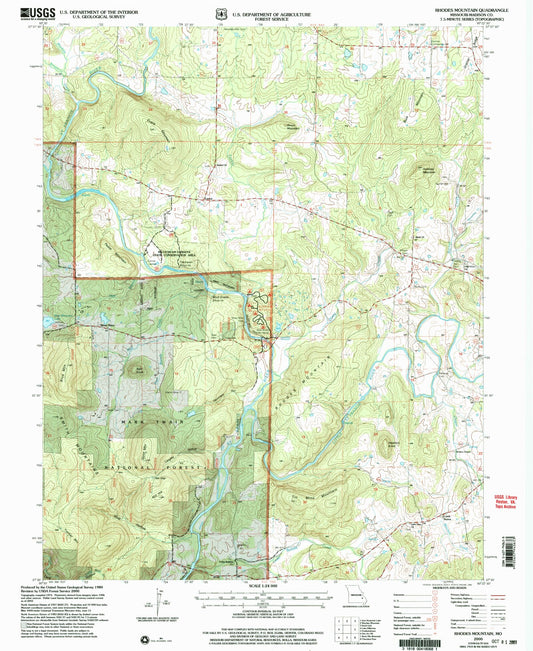Classic USGS Rhodes Mountain Missouri 7.5'x7.5' Topo Map Image