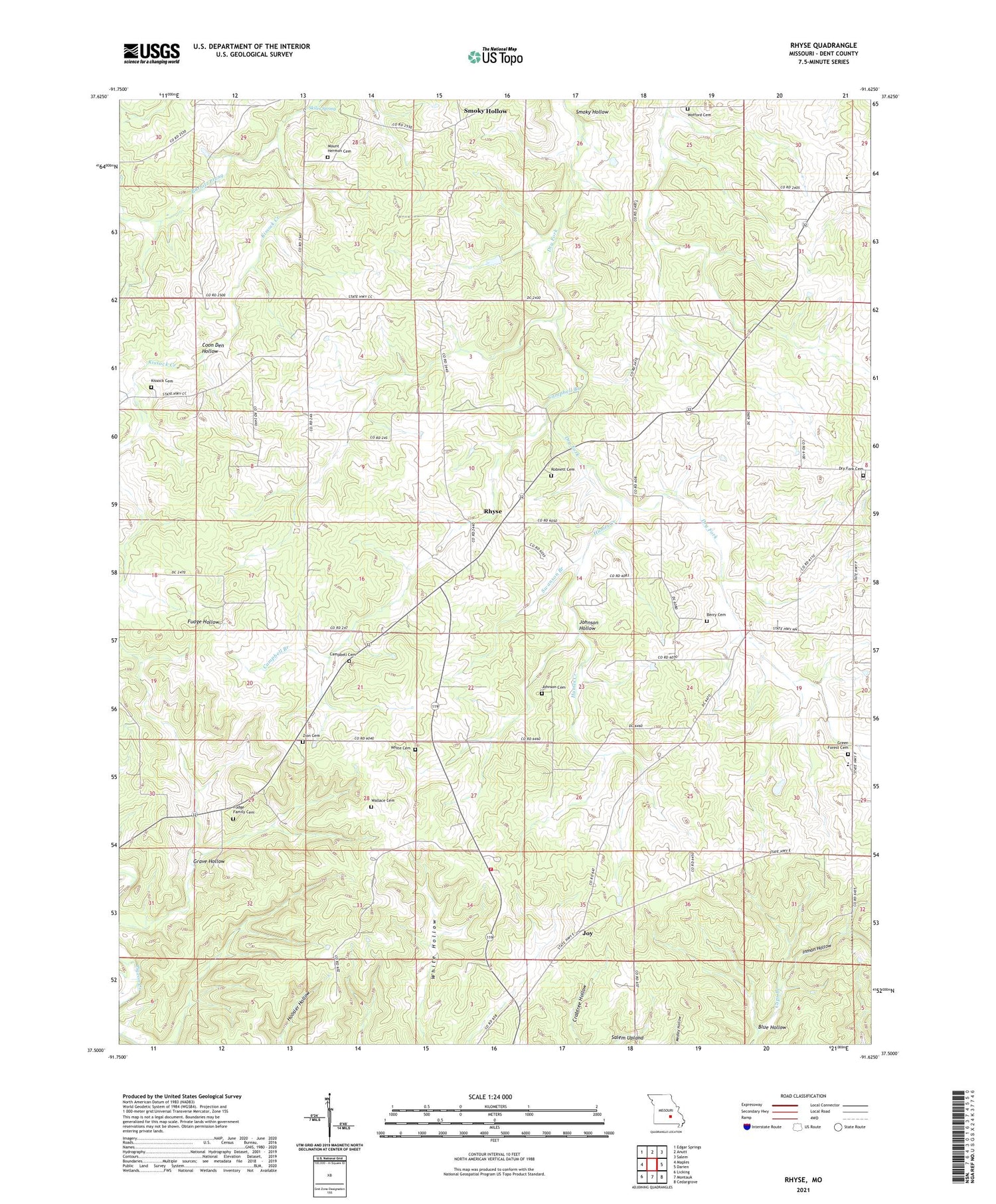 Rhyse Missouri US Topo Map Image