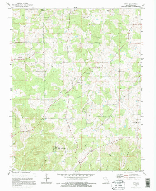 Classic USGS Rhyse Missouri 7.5'x7.5' Topo Map Image