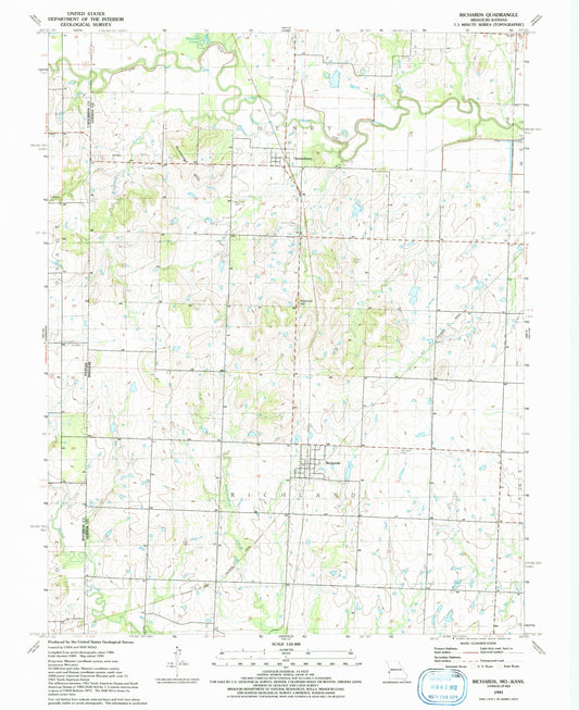 Classic USGS Richards Missouri 7.5'x7.5' Topo Map Image