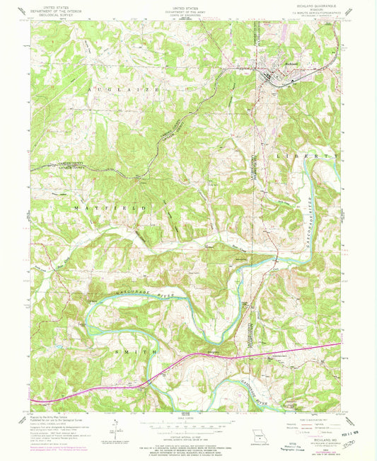 Classic USGS Richland Missouri 7.5'x7.5' Topo Map Image