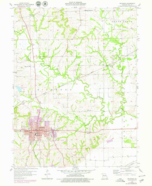 Classic USGS Richmond Missouri 7.5'x7.5' Topo Map Image