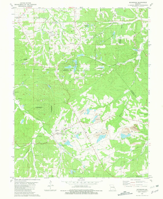 Classic USGS Richwoods Missouri 7.5'x7.5' Topo Map Image