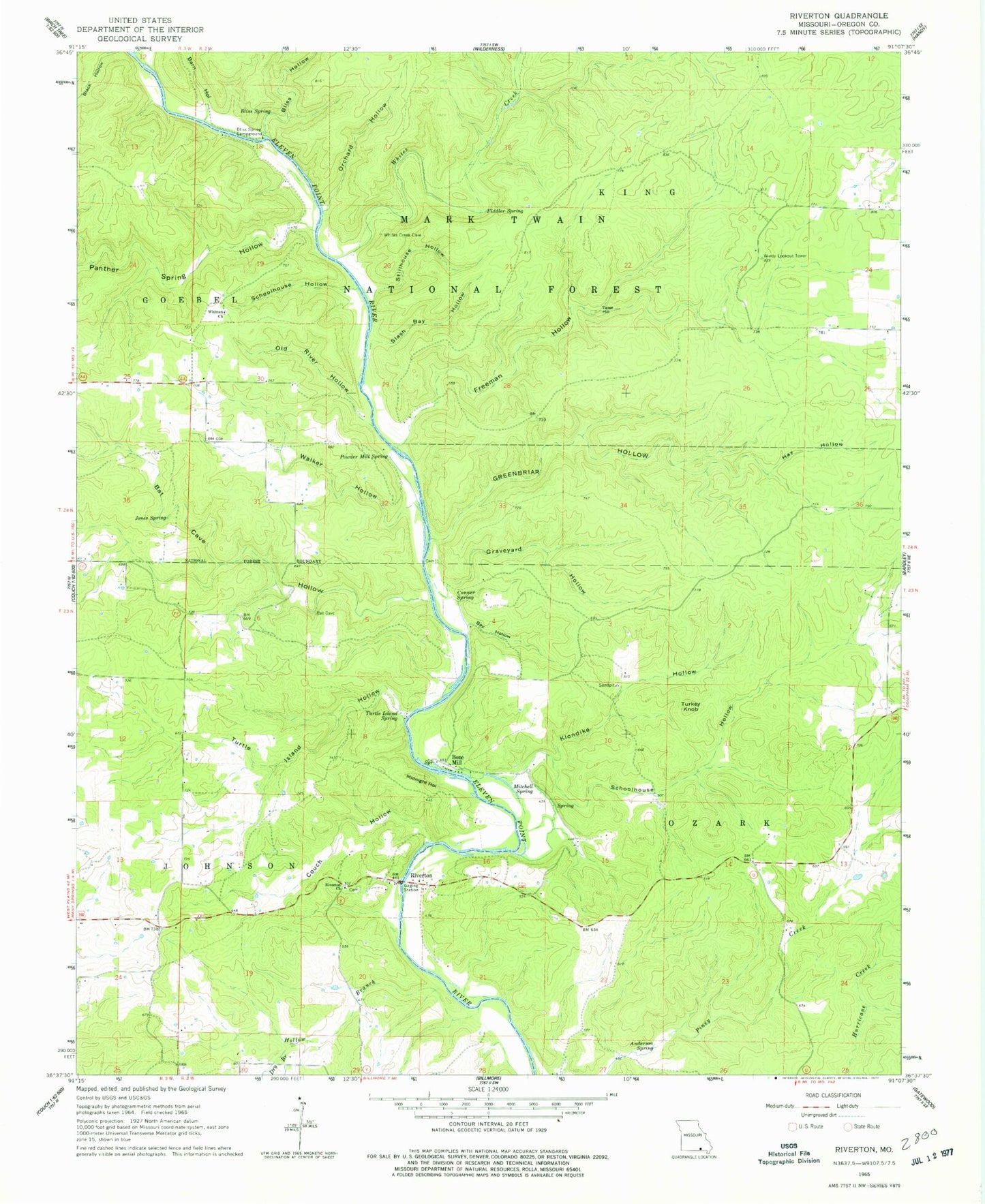 Classic USGS Riverton Missouri 7.5'x7.5' Topo Map Image
