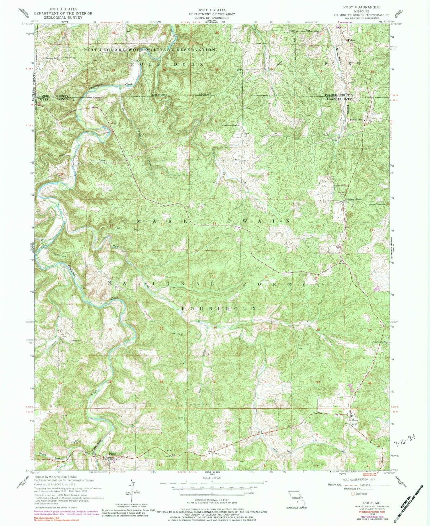 Classic USGS Roby Missouri 7.5'x7.5' Topo Map Image