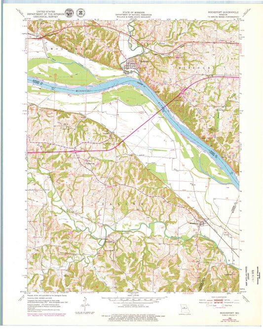 Classic USGS Rocheport Missouri 7.5'x7.5' Topo Map Image