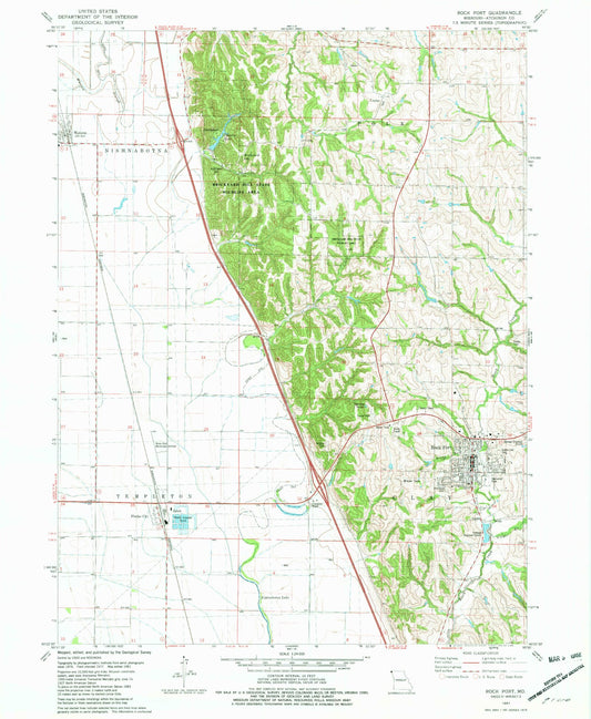 Classic USGS Rock Port Missouri 7.5'x7.5' Topo Map Image
