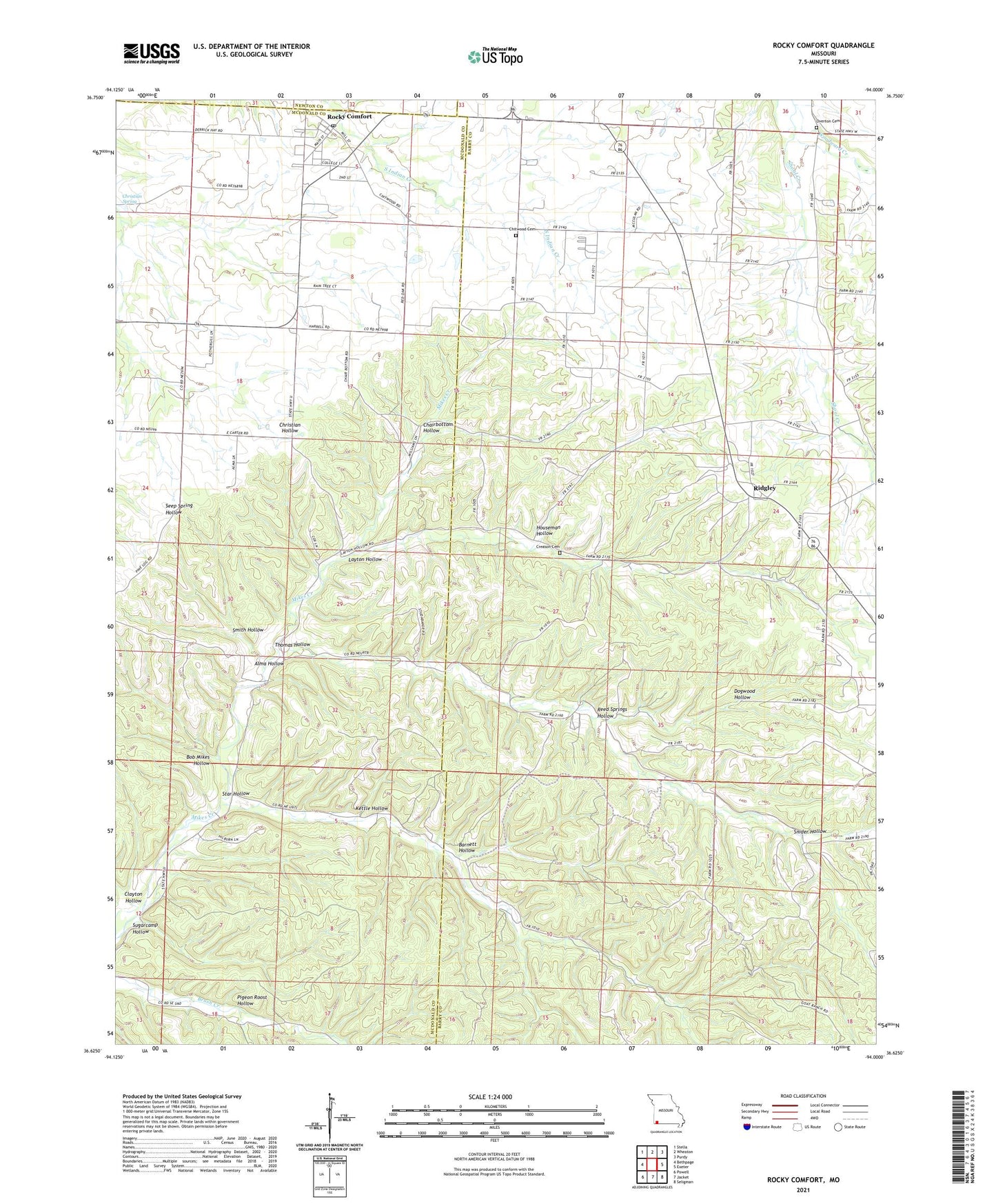Rocky Comfort Missouri US Topo Map Image