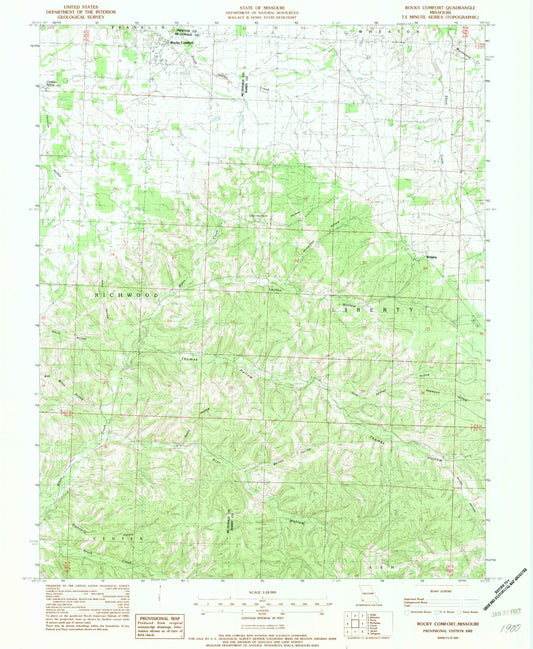 Classic USGS Rocky Comfort Missouri 7.5'x7.5' Topo Map Image