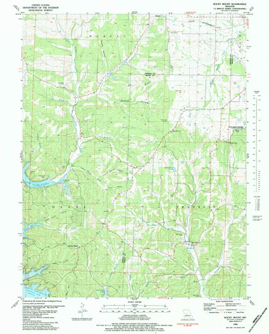 Classic USGS Rocky Mount Missouri 7.5'x7.5' Topo Map Image