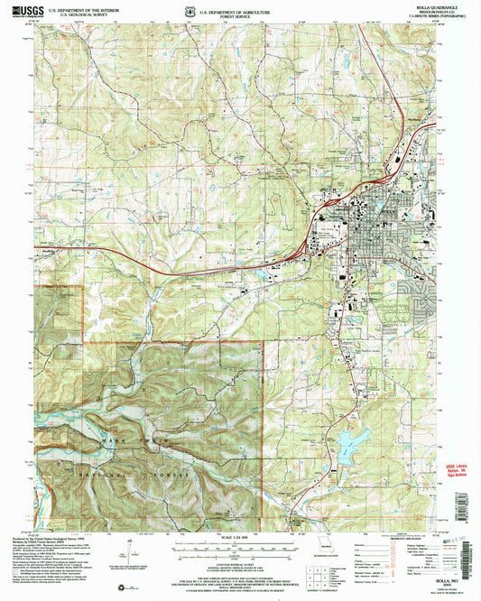 Classic USGS Rolla Missouri 7.5'x7.5' Topo Map Image