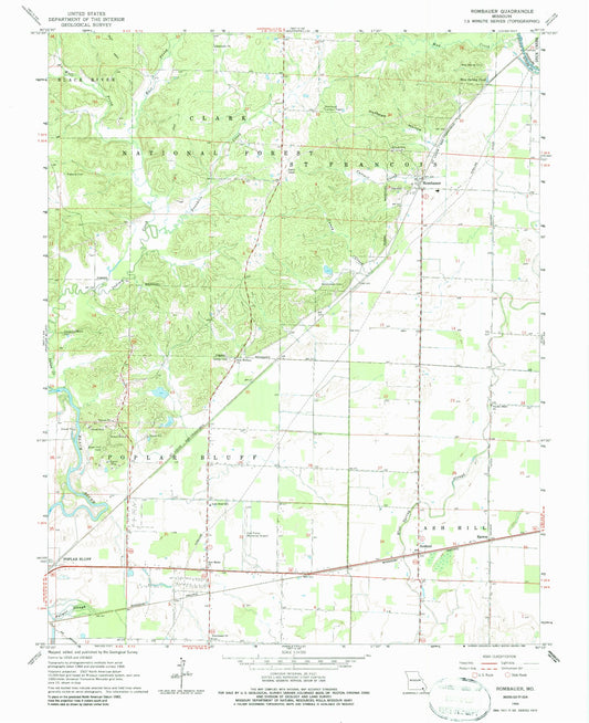 Classic USGS Rombauer Missouri 7.5'x7.5' Topo Map Image