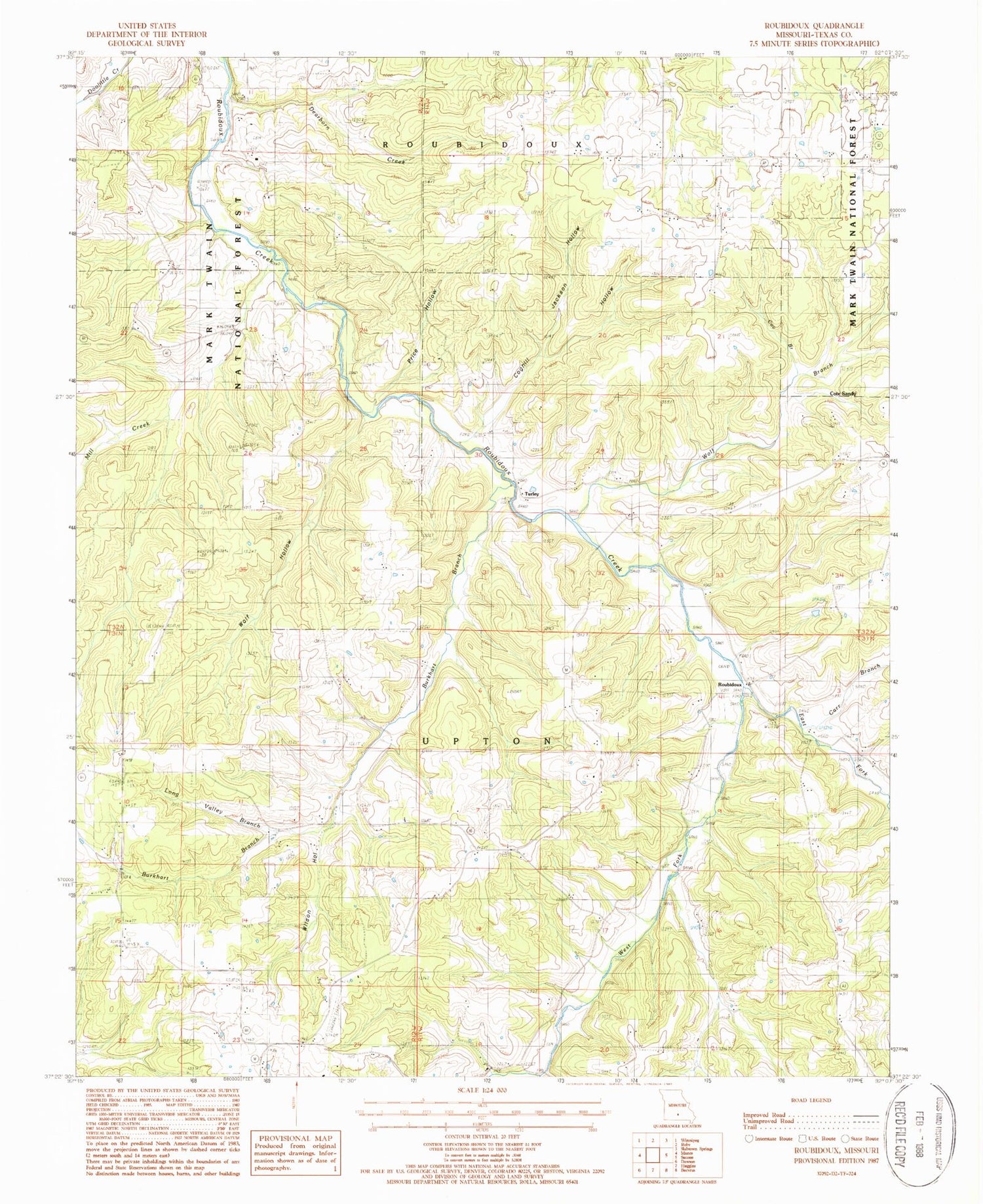 Classic USGS Roubidoux Missouri 7.5'x7.5' Topo Map Image