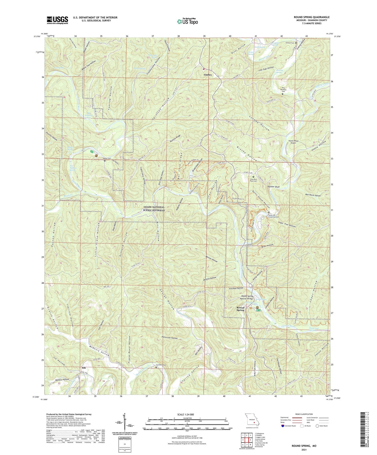Round Spring Missouri US Topo Map Image