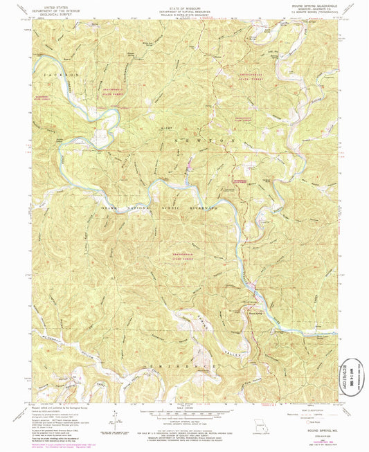 Classic USGS Round Spring Missouri 7.5'x7.5' Topo Map Image