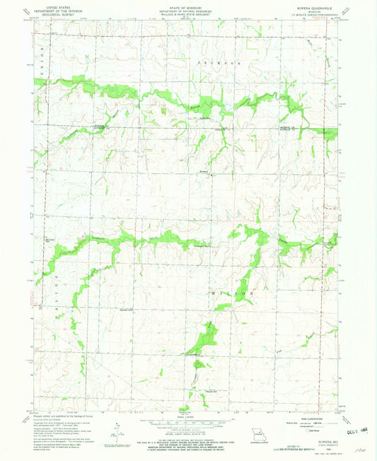 Classic USGS Rowena Missouri 7.5'x7.5' Topo Map Image