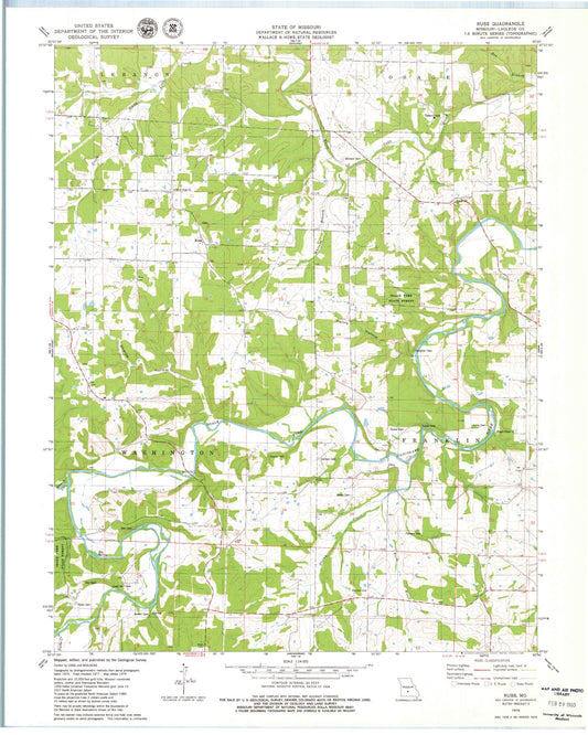 Classic USGS Russ Missouri 7.5'x7.5' Topo Map Image