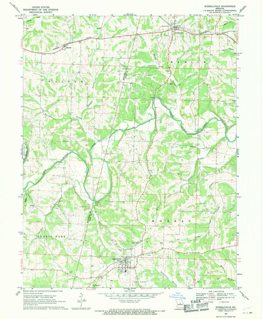 Classic USGS Russellville Missouri 7.5'x7.5' Topo Map Image