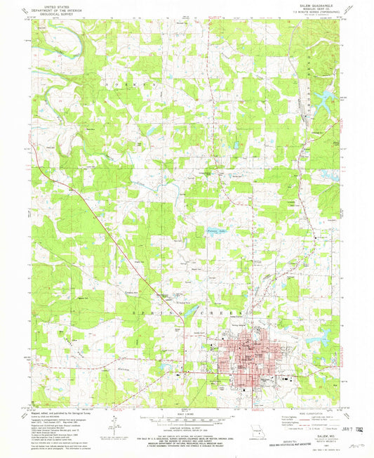 Classic USGS Salem Missouri 7.5'x7.5' Topo Map Image