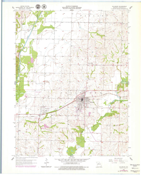 Classic USGS Salisbury Missouri 7.5'x7.5' Topo Map Image