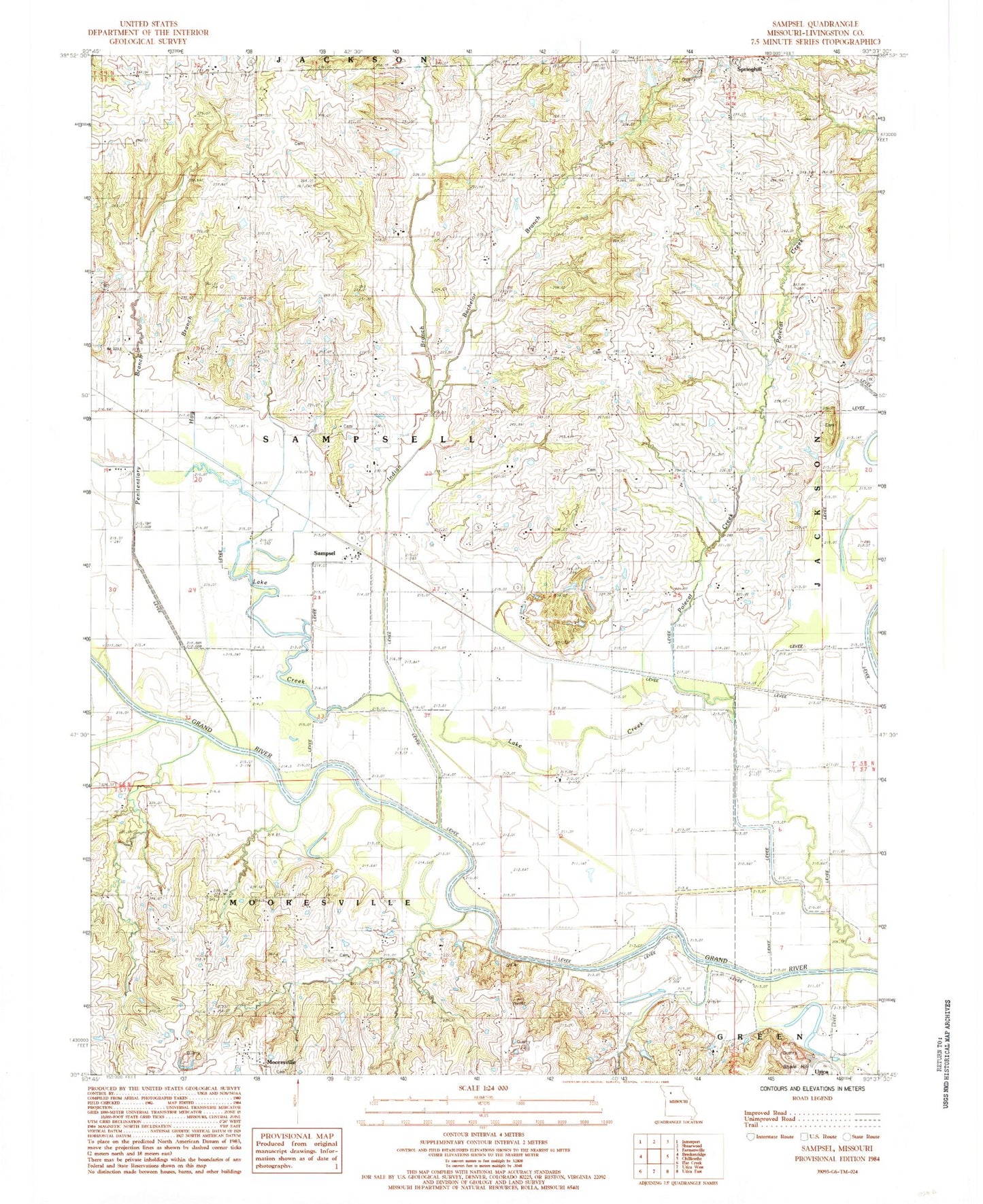 Classic USGS Sampsel Missouri 7.5'x7.5' Topo Map Image