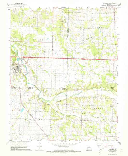 Classic USGS Sarcoxie Missouri 7.5'x7.5' Topo Map Image