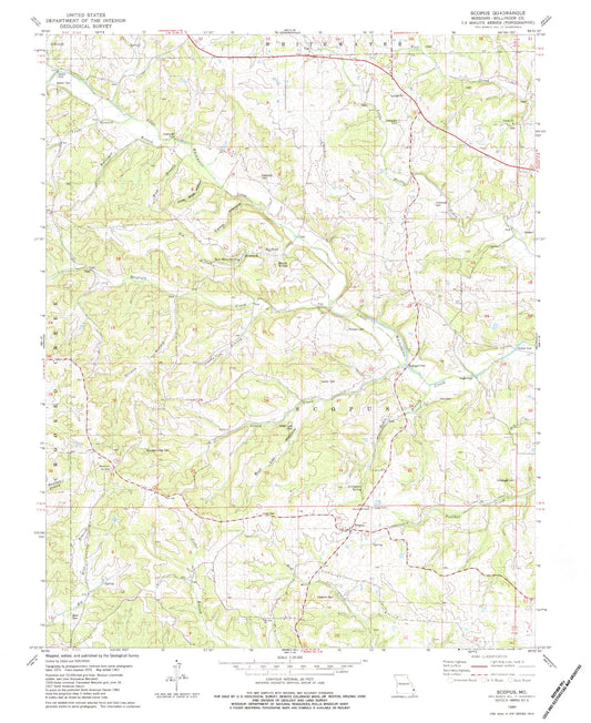 Classic USGS Scopus Missouri 7.5'x7.5' Topo Map Image