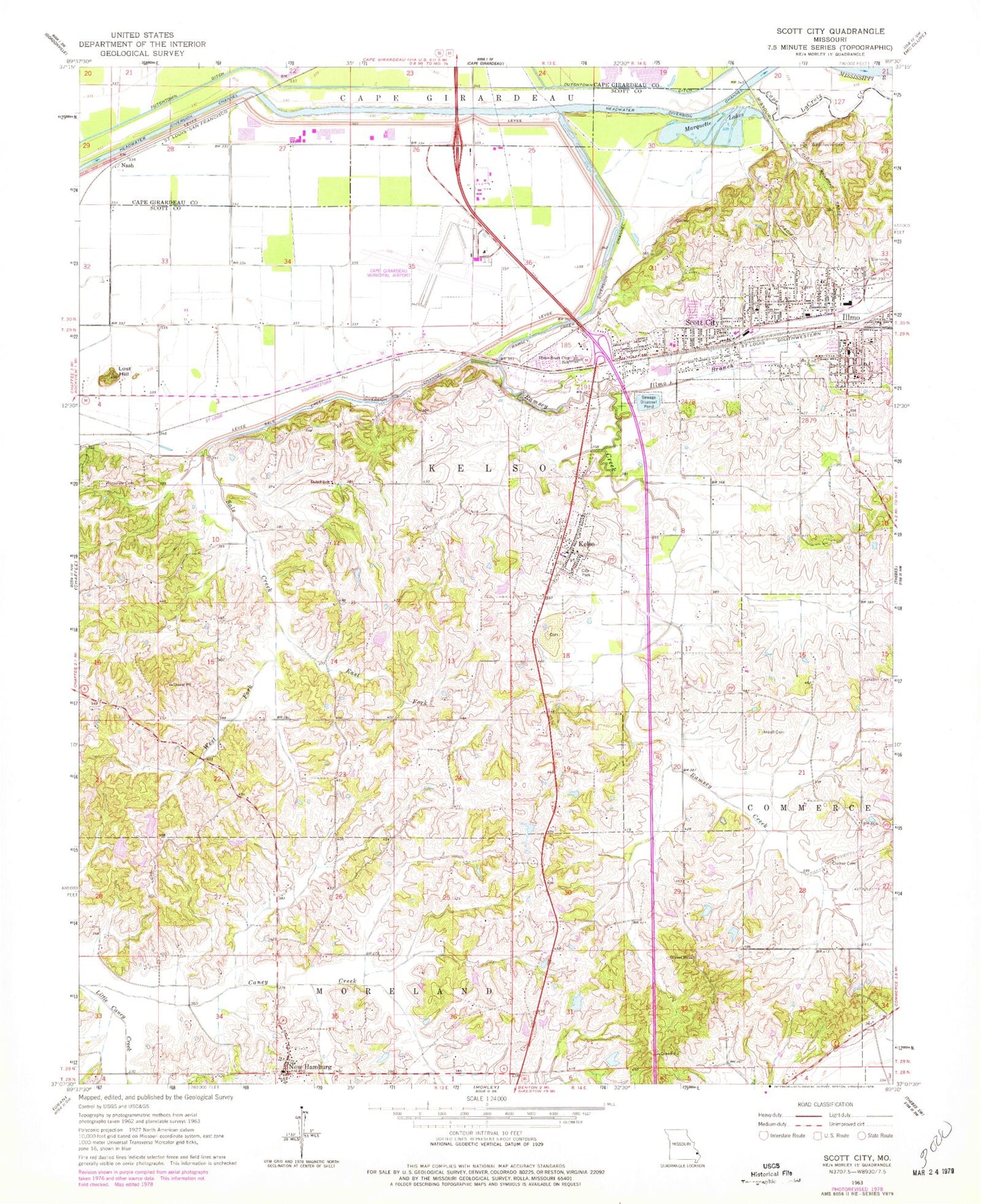 Classic USGS Scott City Missouri 7.5'x7.5' Topo Map Image