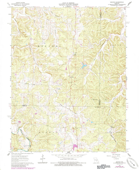 Classic USGS Seaton Missouri 7.5'x7.5' Topo Map Image