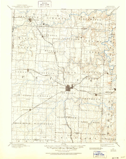 Historic 1894 Sedalia Missouri 30'x30' Topo Map Image