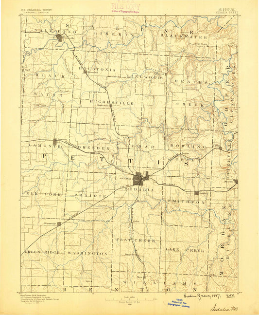 Historic 1887 Sedalia Missouri 30'x30' Topo Map Image