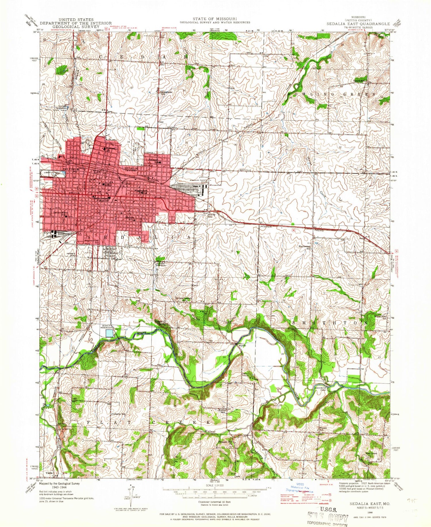 Classic USGS Sedalia East Missouri 7.5'x7.5' Topo Map Image