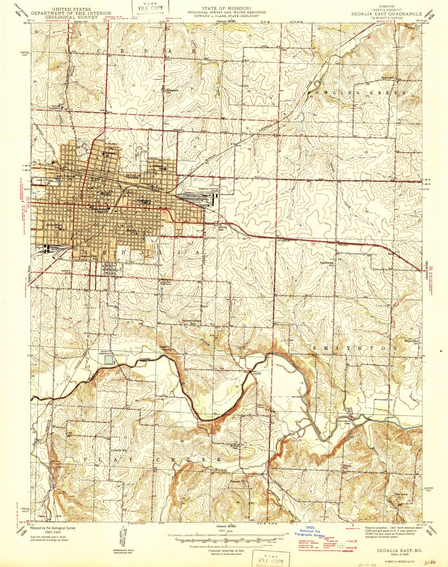 Classic USGS Sedalia East Missouri 7.5'x7.5' Topo Map Image