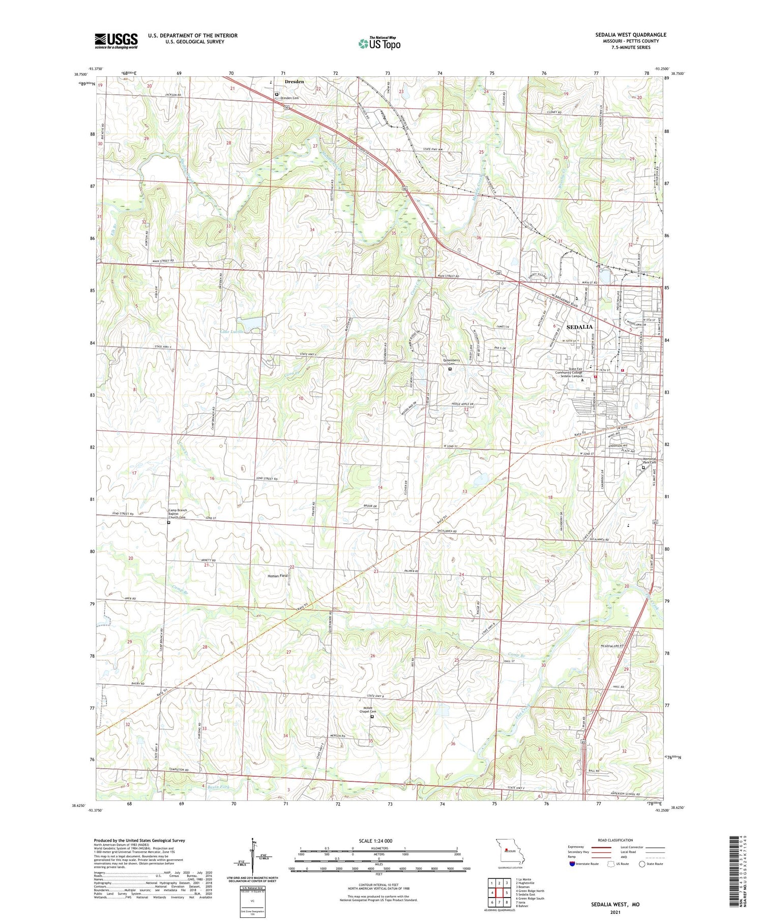 Sedalia West Missouri US Topo Map Image