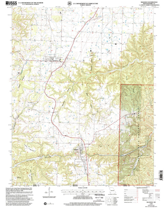 Classic USGS Seligman Missouri 7.5'x7.5' Topo Map Image