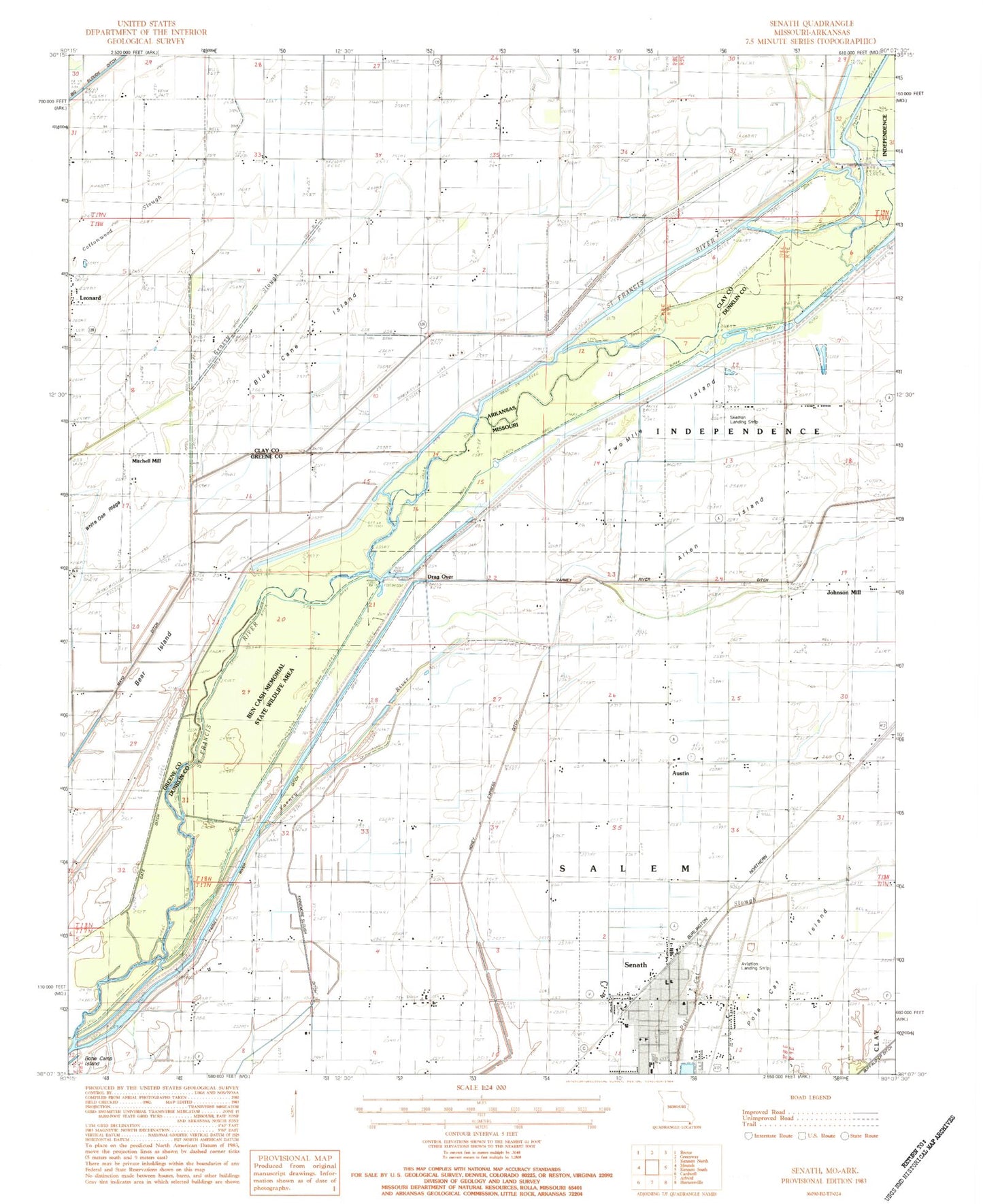 Classic USGS Senath Missouri 7.5'x7.5' Topo Map Image